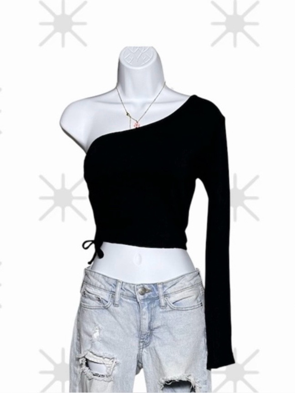 New Fashion Nova Sz Small Black Crop Top Long Sleeve Off the Shoulder tie side